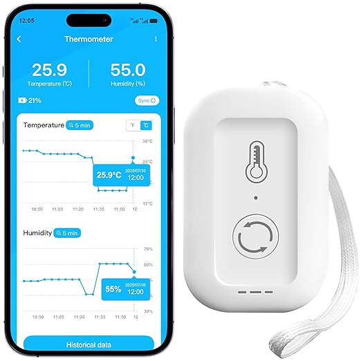 WiFi Thermometer Hygrometer, Smart Humidity Temperature Sensor with App Notification Alert, Data Storage, Remote Monitor for Room, Nursery, Greenhouse, Humidor, Wine Cellar