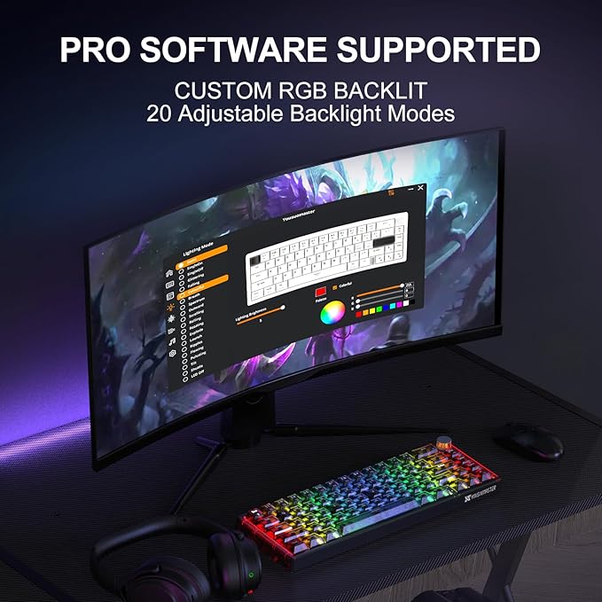 X83 Wired Gaming Keyboard with Volume Knob,60 Percent Mechanical Keyboard Gasket Mount RGB Backlit with Software,Mini Keyboards with 66 Keys Hot Swappable Red Switch,Translucent Black