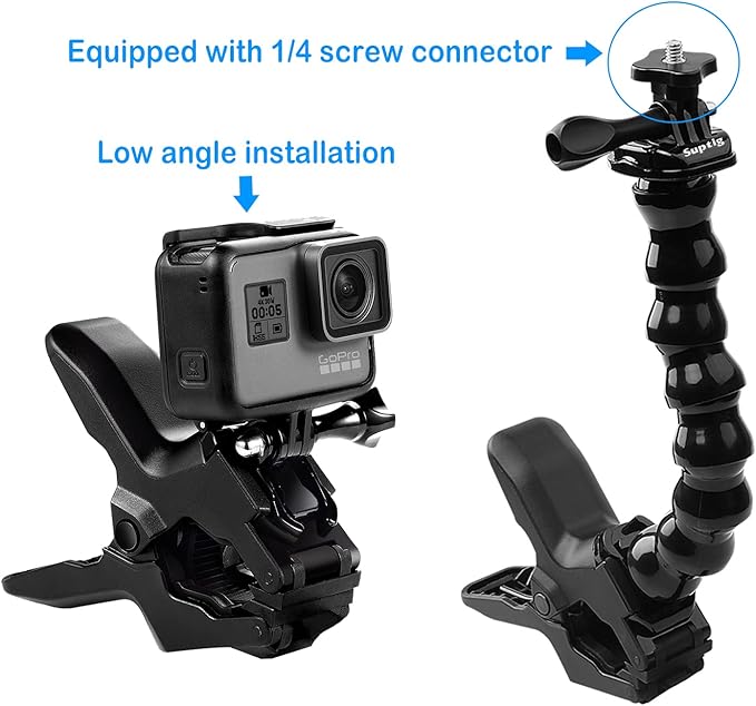 Suptig Jaws Flex Clamp Mount Gooseneck Mount for GoPro Hero 13 Hero 12 Hero 11 Hero 10 Hero 9 Hero 8 Hero 7 Hero 6 Hero 5 Hero 4 Session Hero 3+ Hero 3 Akaso EK7000 DJI osmo Arlo Action Camera.