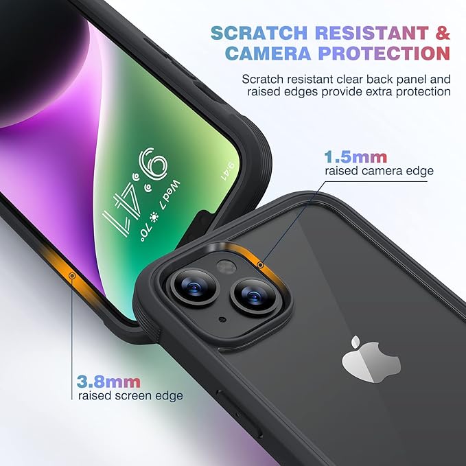Diaclara Designed for iPhone 14 Plus Case, Full Body Rugged Case with Built-in Touch Sensitive Anti-Scratch Screen Protector, with Camera Lens Protector for iPhone 14 Plus 6.7" (Black)