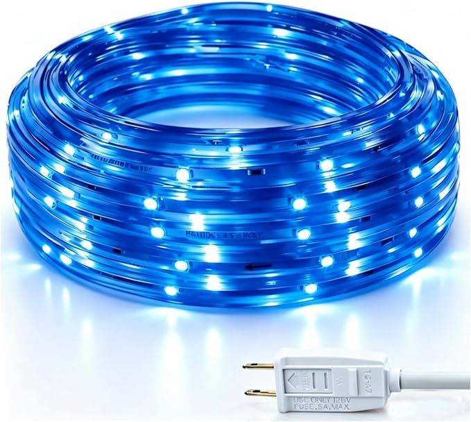 LED Rope Lights, 33Feet Blue Flat Flexible Strip Light, Plug in Novelty Lighting, Connectable and Waterproof for Home Christmas Holiday Garden Patio Party Decoration