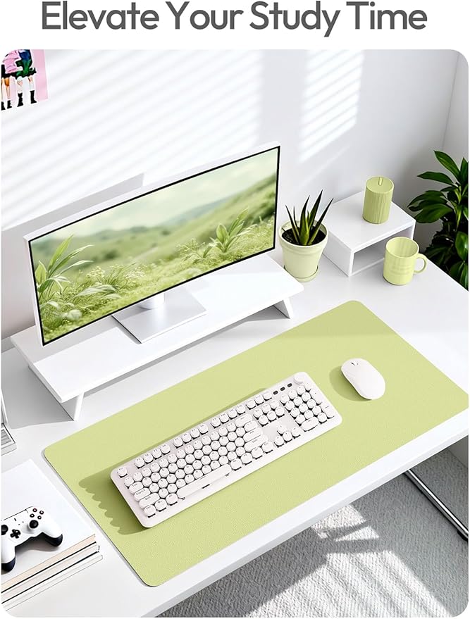 YSAGi Leather Desk Protector, Office Mat, Large Mouse Mat, Non-Slip PU Leather Blotter, Laptop Desk Pad, Waterproof Writing Pad for Office and Home (Peak Green, 47.2" x 23.6")