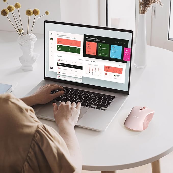 seenda Bluetooth Wireless Mouse, Bluetooth & 2.4G USB Dual Mode, Quiet Clicks, 1600 DPI Smooth Tracking, Ergonomic Design, 24-Months Battery Life, Portable Mouse for Laptop/Mac/Ipad/PC/Tablet-Pink