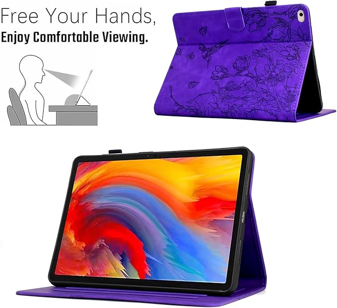 for iPad 9.7 Inch Case iPad 6th/5th Generation Case 2018 2017, Embossed Suede Leather Folio Stand Cover for iPad 9.7 inch/Pro 9.7/Air 2/Air 1, Auto Sleep/Wake, Purple Bird Flower Embossing