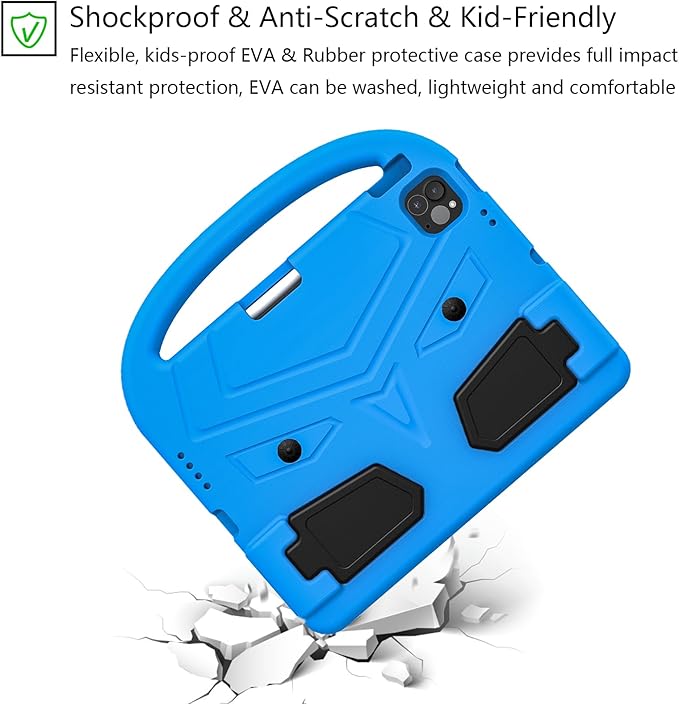 Kids Case for Apple iPad Air 11 inch M3/M2 & iPad Pro 11 inch M5/M4 (2025/2024) with Pencil Holder/Handle/Kickstand Lightweight Soft EVA Foam Shockproof Stand Girls Boys Cover, Blue Bird