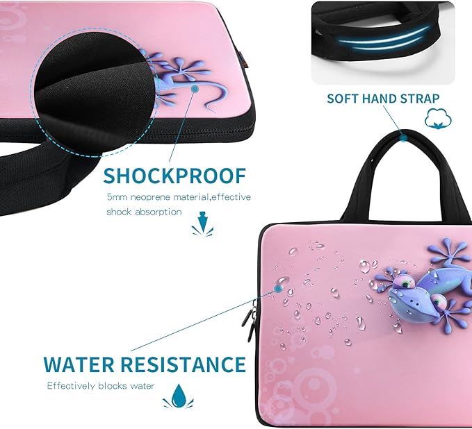 icolor 11 11.6 12 12.1 12.5 inch Laptop Carrying Bag Chromebook Case Notebook Ultrabook Bag Tablet Cover Neoprene laptop Sleeve case chromebook sleeve with Handle Kids Boys Girls Cute Gecko