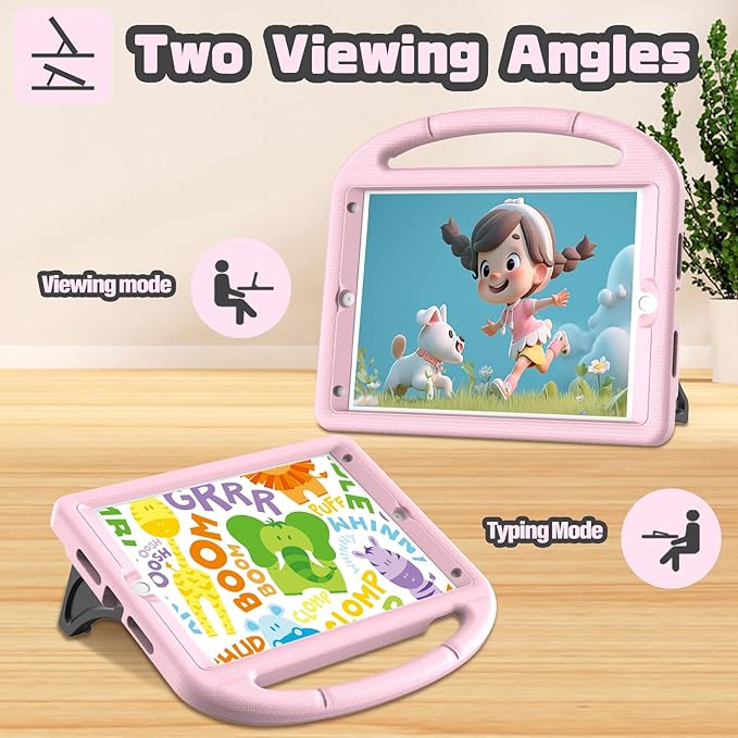 YIHE Kids Case for iPad 9th/8th/7th Generation, iPad Pro 10.5 & Air 3, Shockproof Protective Cover with Handle Stand & Screen Protector for 10.2/10.5 Inch iPads, Light Pink