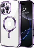 Hython Magnetic Clear for iPhone 16 Pro Case with Camera Lens Protector [Compatible with MagSafe] Luxury Plating Edge Slim Soft TPU Cover Protective Phone Case for iPhone 16 Pro 6.3", Deep Purple