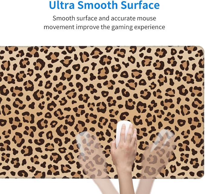 Leopard Print Large Extended Mouse Pads XL Mousepad with Stitched Edges Cheetah Animal Non-Slip Rubber Base Computer Keyboard Pad Desk Mat for Home Office Desk Decor, 29.5" X 15.8"