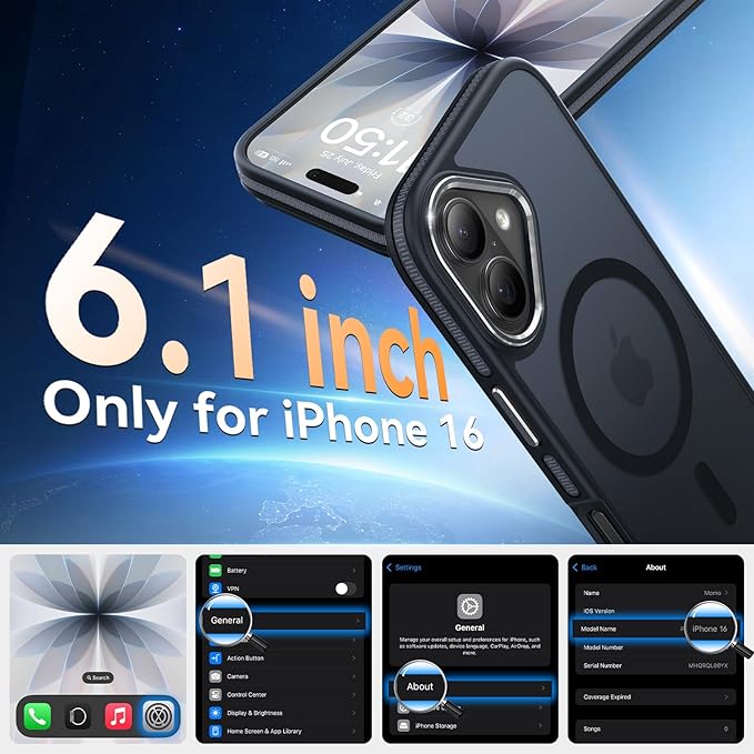 DOMAVER Magnetic 3 in 1 for iPhone 16 Case, [Omni-Directional Protection] with 1x Screen Protector + 1x Camera Cover, [Seamless Work with Magsafe] Protective Silm Case for iPhone 16 Charcoal Gray