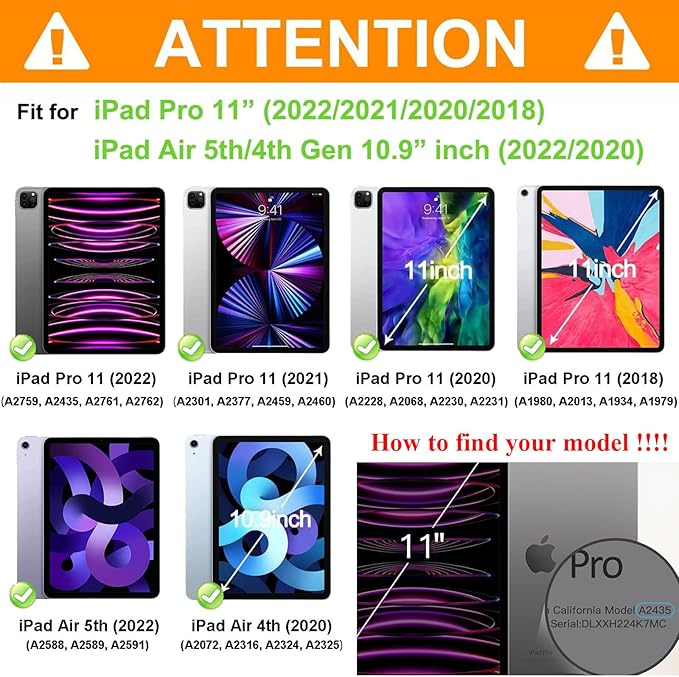 Kids Case for iPad Pro 11-Inch 2022/2021/2020/2018 (4th/3rd/2nd/1st Generation) & iPad Air 5th/4th Gen Case 2022/2020 10.9" with Kickstand/Handle/Pencil Holder Stand Girl Boy Cover, Black