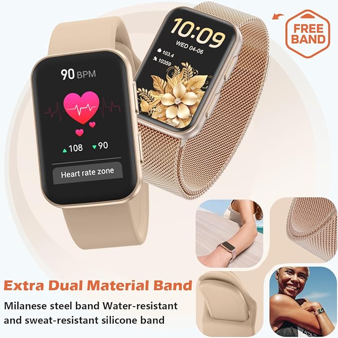 MorePro Health Fitness Tracker for Women Men, 24/7 Heart Rate Blood Pressure & Oxygen Monitoring, Sleep Tracker, 120+ Sport Modes Smart Watch, IP68 Waterproof, 2 Bands, Compatible Android iOS