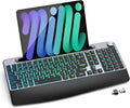 GAMCATZ Large Print Backlit Wireless Keyboard with Wrist Rest-Low-Profile,Phone/Tablet Holder,Rechargeable with Light Up Keyboard,Ergonomic Quiet Computer Keyboard for Desktop,Laptop, PC, Mac-Grey