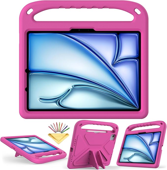 Kids Case for iPad Pro 11 Inch (M5) 2025/ (M4) 2024, with Pencil Holder/Kickstand/Handle Stand Lightweight Cute Soft EVA Shockproof Silicone Anti-Slip Grip Rugged Girls Boys Cover, Black