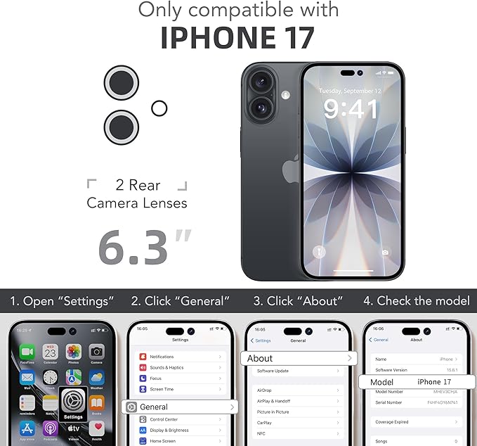 BERFY for iPhone 17 Case, Compatible with MagSafe, Built-in Glass Screen Protector, Camera Protection, Shockproof Full Body Phone case 6.3", Clear Black