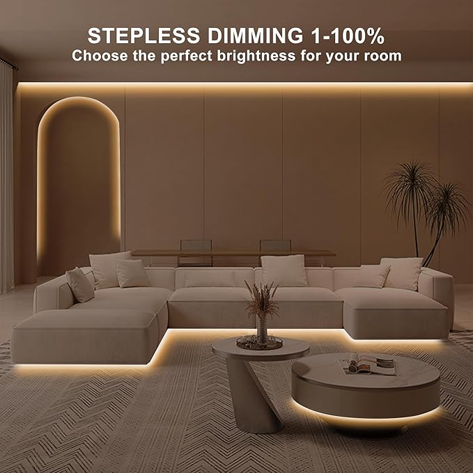 16.4ft COB Led Strip Light with Remote, 2700K Ra93+ Dimmable Bright Warm White Led COB Strip Light, White Led Strip Light for Mirror, Stair, Cabinet, Room