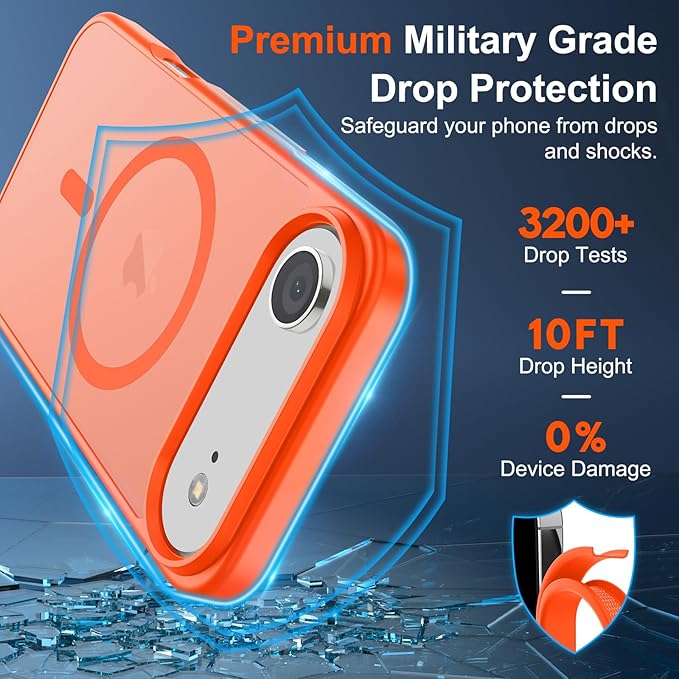 SUPFINE Magnetic for iPhone Air Case (Compatible with MagSafe)(Military Grade Drop Protection) Slim Translucent Matte Shockproof with Anti-Fingerprint Phone Cover for 17 Air,Orange