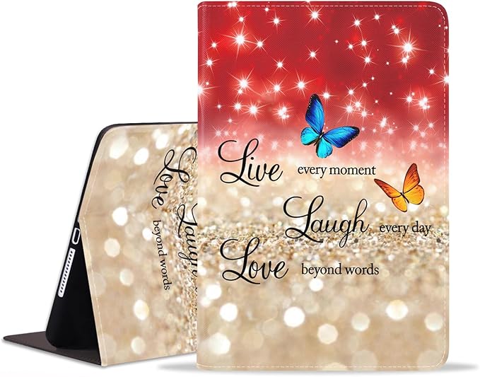WEUIUJKILO Case for iPad (A16) 11th Generation 11 Inch 2025, iPad 10th Generation 10.9 Inch 2022, Slim PU Leather Folding Stand Smart Cover with Auto Sleep/Wake, Red Glitter Quote Live Laugh Love