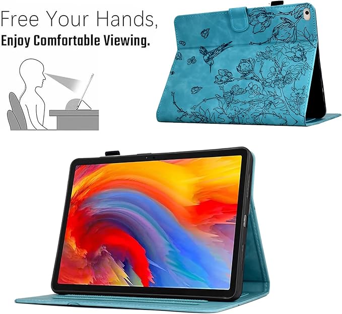 for iPad 9.7 Inch Case iPad 6th/5th Generation Case 2018 2017, Embossed Suede Leather Folio Stand Cover for iPad 9.7 inch/Pro 9.7/Air 2/Air 1, Auto Sleep/Wake, Blue Bird Flower Embossing