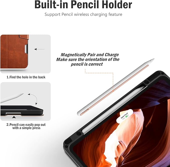 Antbox Case for iPad Pro 12.9'' 6th Generation (2022) 5th/4th/3rd Generation (2021/2020/2018), Built-in Pencil Holder Auto Sleep/Wake Function PU Leather Smart Cover (Brown)