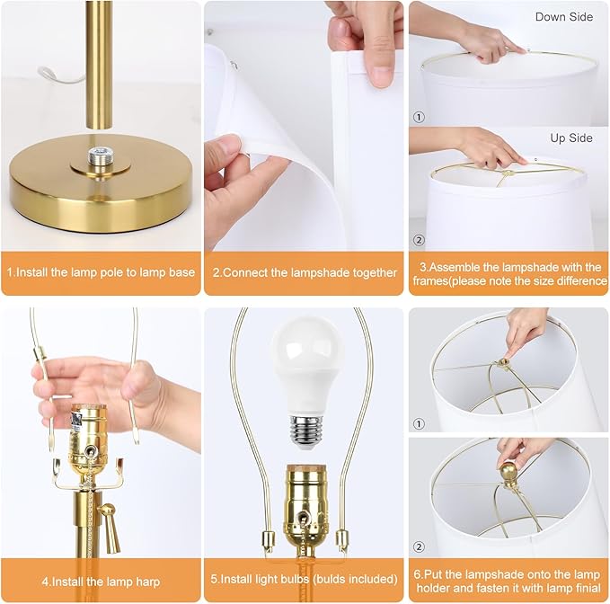 JUNNAI 2 Pack 22"-30" Adjustable Height Table Lamps Set, Modern Gold Table Lamps with White Shade 3 Colour Temperature Pull Chain Tall Lamps for Living Room Bedroom Bedside End Table Nightstand