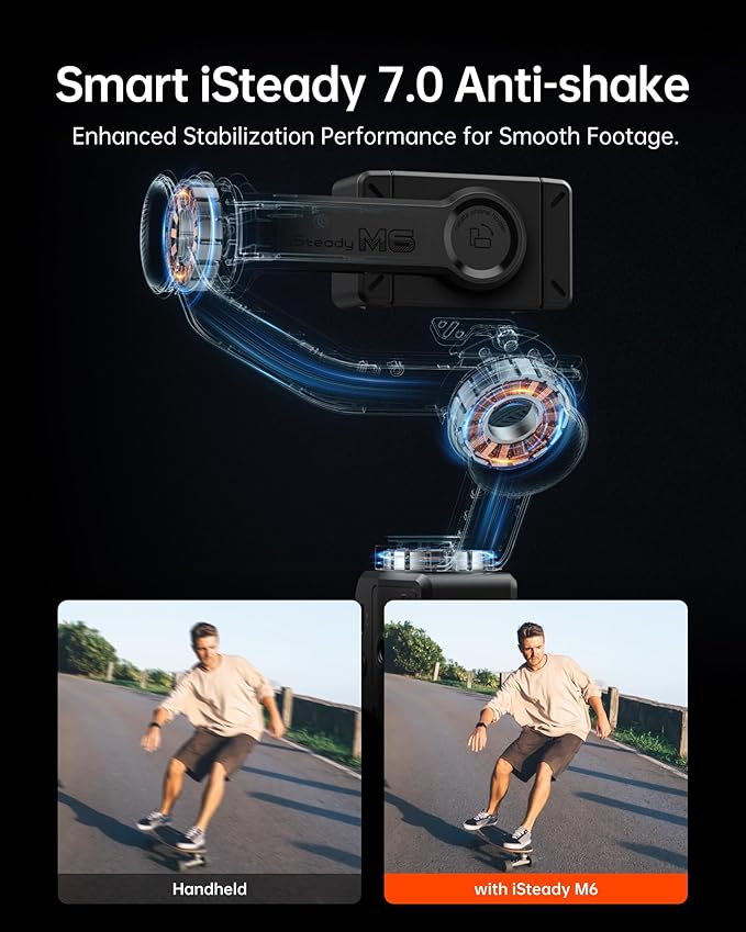 Hohem iSteady M6 Smartphone Gimbal Stabilizer, 3-Axis Phone Gimbal for iPhone & Android, 360°Infinite Rotation, 0.91″ OLED Display, Phone Stabilizer for Video Recording, YouTube TikTok