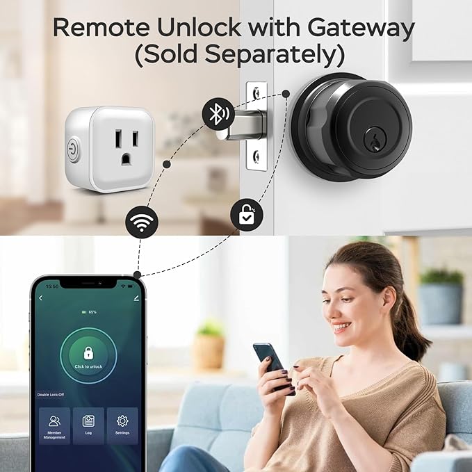 GeekTale Smart Deadbolt, Fingerprint Deadbolt Lock, Fingerprint Door Knob with Lock, Keyless Deadbolt, Keyless Entry Door Lock with App, for Front Door, Garage, Easy Installation