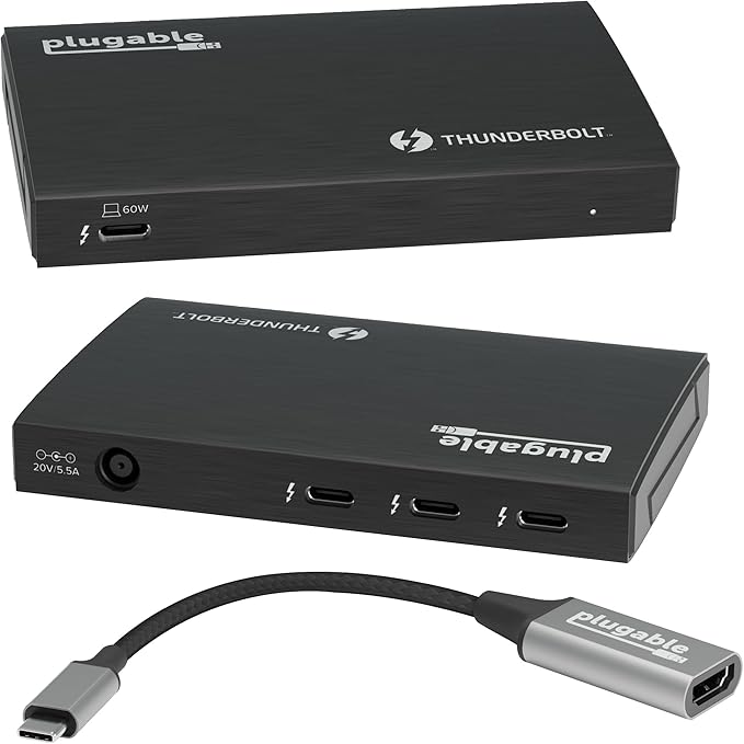 Plugable Thunderbolt 4 Hub | 60W Laptop Charging | 3X Thunderbolt 4 Ports | Dual 4K/Single 8K Displays | USB4 Compatibility - TBT4-HUB3C