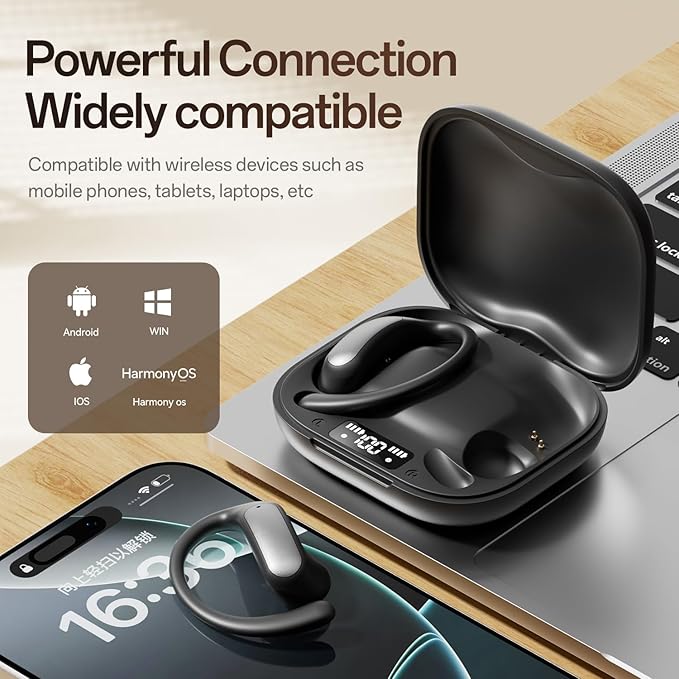 TINGER Open Ear Bluetooth Headphones 5.4 - IPX5 Waterproof Wireless Sports Earbuds,18H Playtime with Digital Power Display, Ultra-Light Weight Design for Cycling/Running/Gym (Orange)