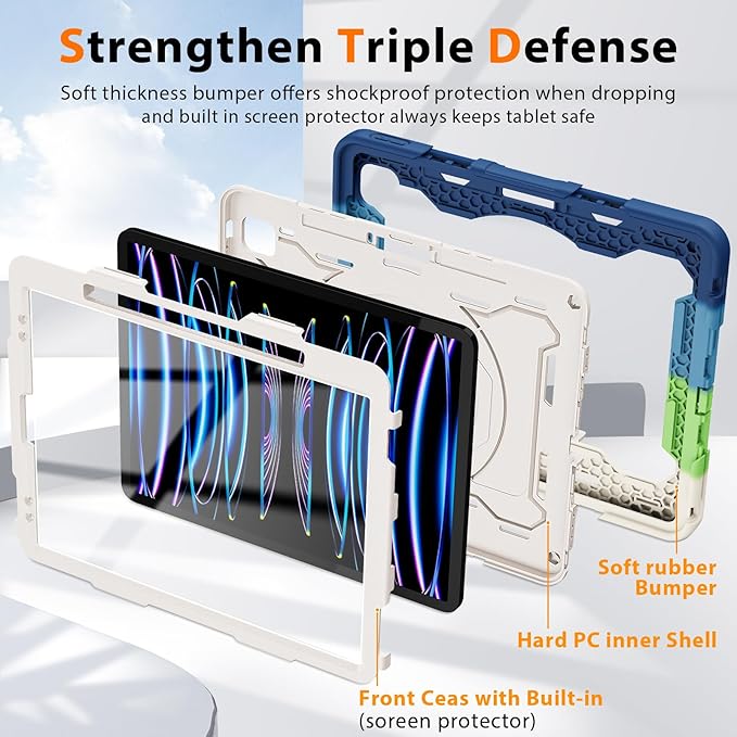 ROISKIN for iPad Pro 12.9 -Inch Case (6th, 5th, 4th & 3rd Gen)with HD Screen Protector, 360 Stand, Handle, Pencil Holder,Shoulder Strap[15ft Drop Protection]Rugged Bulky Full Body 12.9 iPad Pro Case