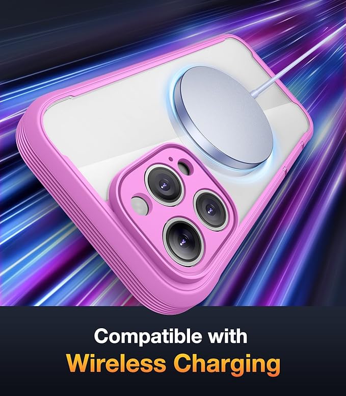 Diaclara Magnetic Designed for iPhone 16 Pro Max Case, Full Body Rugged with Touch Sensitive Anti-Scratch Screen Protector, Compatible with MagSafe, Soft Bumper Case for iPhone 16 Pro Max 6.9', Pink