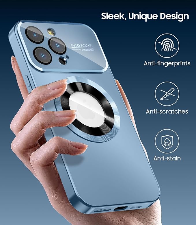 MAKAVO Magnetic for iPhone 12 Pro Case, Compatible with MagSafe, Built-in Camera Lens Protector, Logo View, Military Grade Drop Proof Phone Case Cover, Sierra Blue