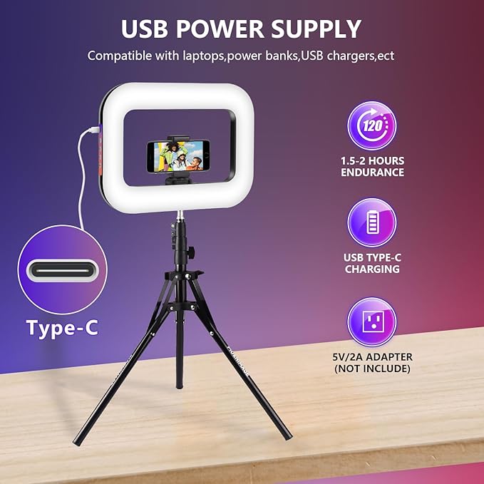 Rechargeable Portable RGB Ring Light for Phone, LED Smartphone Light, Phone Video Stabilizer, RGB Square Ring Light for Photography, Video Recording, Live Stream