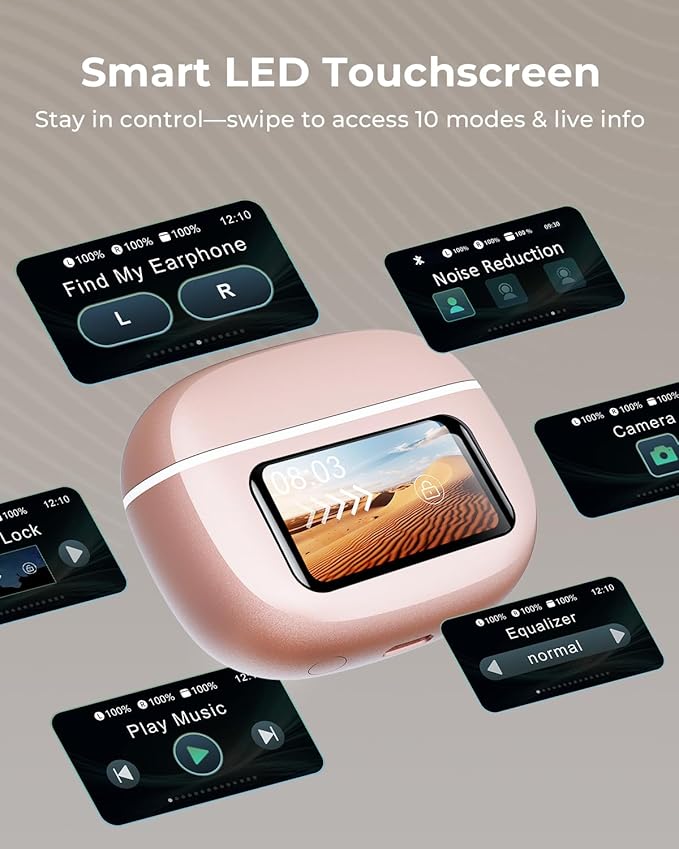 Wireless Earbuds, Ear Buds Active Noise Cancelling with Charging Case, 6.0 Bluetooth Earbuds with AI Clear Calls, 40H Playtime for Sports & Working, Stereo Sound Headphones for iPhone/Android-RoseGold