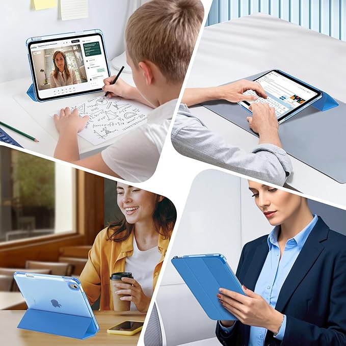 MoKo for iPad Air 11 inch Case (M4/M3/M2) 2026/2025/2024, iPad Air 5th/4th Gen 10.9 inch Case 2022/2020 with Pencil Holder, Slim Light Trifold Cover with Hard PC Translucent Back Shell, Blue Wave