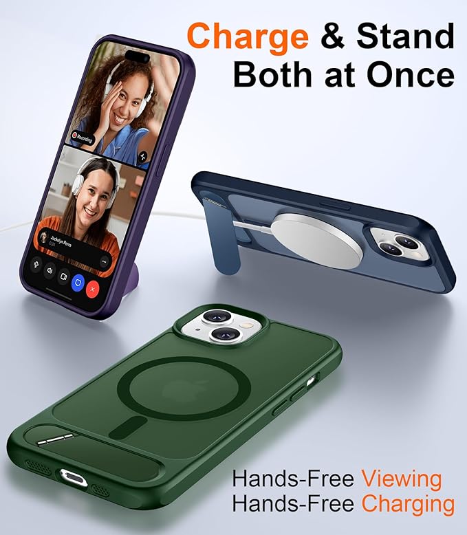 Magnetic Compatible with iPhone 14 Case/iPhone 13 Case,[Built-in Invisible Kickstand][Compatible with MagSafe][Military Grade Shockproof] Slim Translucent Matte Phone Case for iPhone 14/13 6.1"