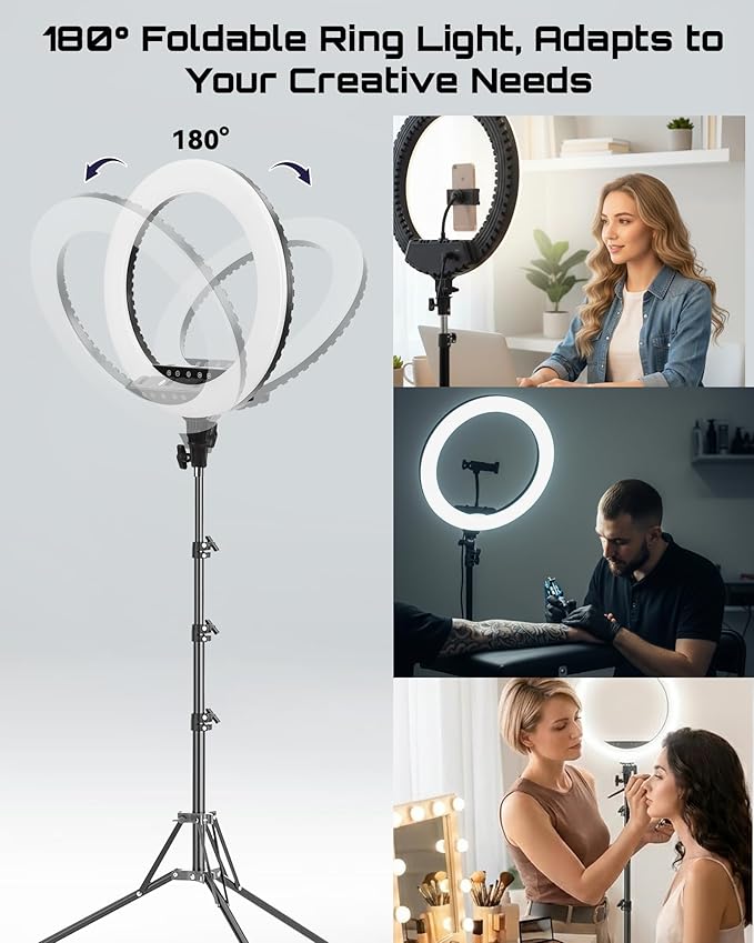 Upgraded 18 inch LED Ring Light Kit with Tripod,CRI≥95, 3000K-6000K Adjustable Brightness & Color Temp, Phone Holder & Remote for Live Streaming, YouTube, TikTok, Photography, Makeup