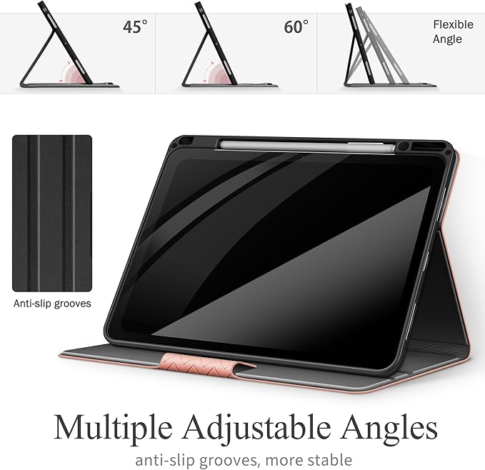 auaua Case for iPad Pro 13 Inch (M5/M4) 2025/2024, PU Leather Case with Pencil Holder, Supports Pencil Pro and Pencil(USB-C), Adjustable Angles, Auto Sleep/Wake (Pink)
