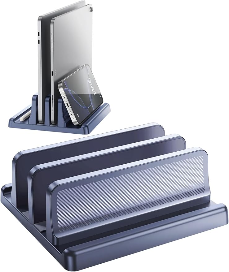 EAXBUX 4 in 1 Vertical Laptop Stand Holder,Adjustable ABS Plastic Desktop Management Notebook Dock,Vertical Laptop Stand Space-Saving for All MacBook/Surface/Samsung/HP/Dell/Chrome Book(Drak Blue)