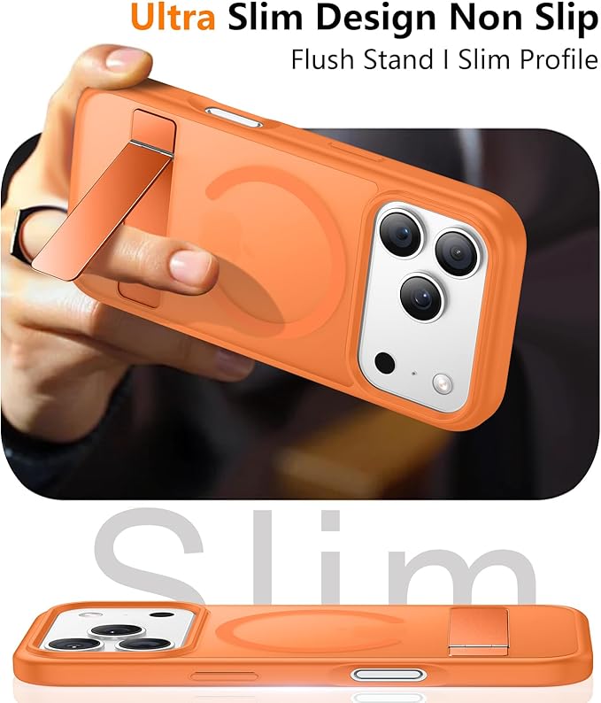 SPIDERCASE Magnetic for iPhone 17 Pro Max Case,with [3 Stand Ways] [Military Grade Drop Protection] with Invisible Stand Shockproof Slim Case for iPhone 17 Pro Max 6.9",Orange