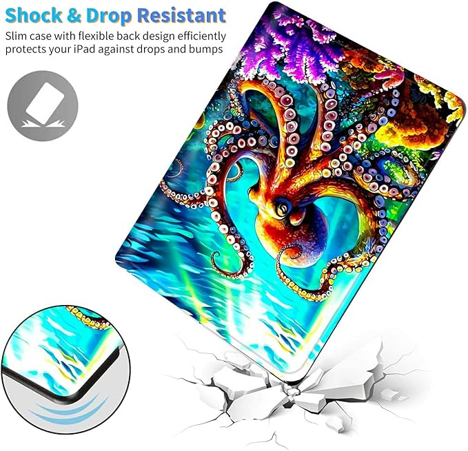 for Amazon Kindle Fire HD 8 (8th/7th/6th Generation, 2018/2017/2016 Release) 8" Tablet Case, Slim Kickstand Stand Leather Smart Cover with Auto Wake/Sleep, Underwater Octopus