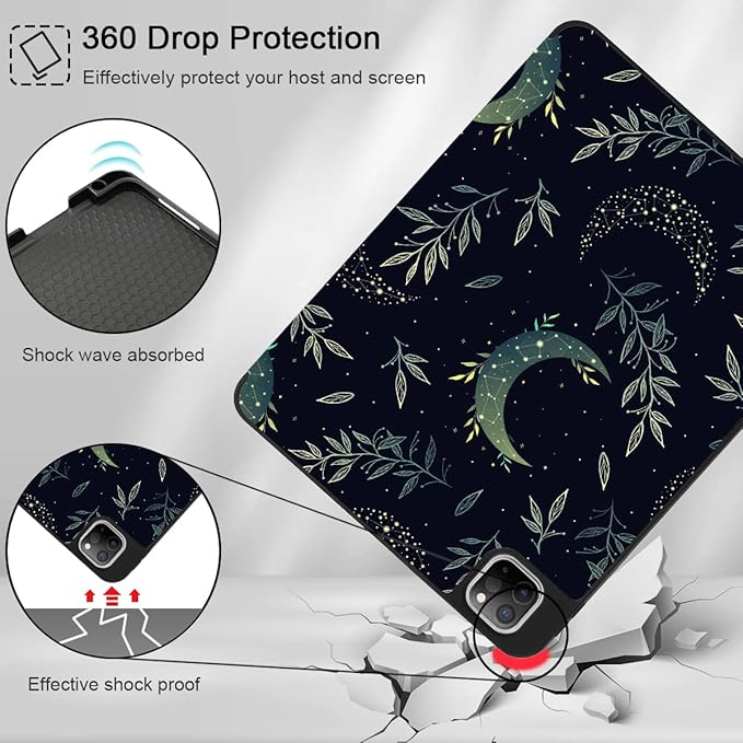 Tuiklol Case for iPad Pro 12.9 inch Generation 6th/5th/4th/3rd 2022 2021 2020 2018 Release - Built in Pencil Holder Slim Protective Stand Back Cover with Auto Wake/Sleep iPad Cover,Green Celestial