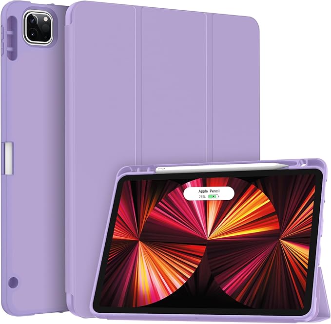 Soke for iPad Pro 11 Case (M2) 2022/2021/2020 with Pencil Holder - [Full Body Protection + Apple Pencil Charging + Auto Wake/Sleep], Soft TPU Back Cover for 2022 iPad Pro 11 inch(Lilac)