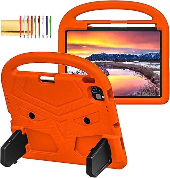 Dteck for iPad Air 11" M2 2024/Pro 11" 2024 Kid Case, Durable Lightweight Shockproof Protective Handle Stand EVA Foam Boys Girls Proof Case, Orange