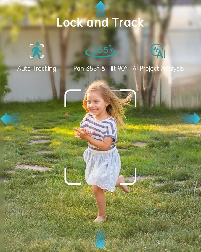 ZUMIMALL 2K Wired Outdoor Camera, 2.4G/5G WiFi Security Camera, 3MP, 24/7 Recording, AI Motion Detection, Cloud & SD Card Storage, 2-Way Audio, 360° PTZ Auto Tracking, Work with Alexa, IP66 (Black)