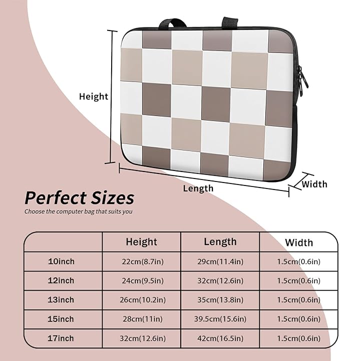 Universal Laptop Sleeve Tablet Case 12 inch, Brown Checkered Slim Carrying Case Handbag Travel Laptop Bag for Surface Pro 9 8 7/Laptop Go 2 3, MacBook Air 11/12
