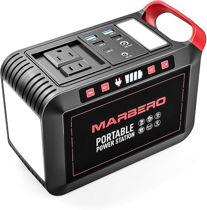 MARBERO 200W Portable Power Station 148Wh Camping Solar Generator Laptop Power Bank with AC Outlet 110V, DC, USB QC3.0, LED Flashlights for CPAP Home Outdoor Trip Emergency Backup