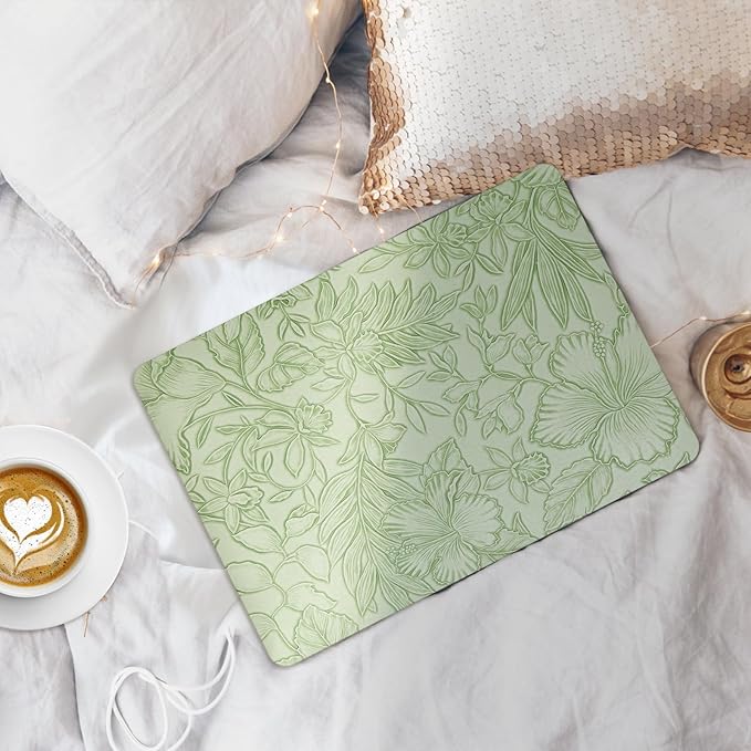 iCasso for MacBook Air 13 Inch Case M5 2026 2025-2022 A3449 M4 A3240 M3 A3113 M2 A2681, Retro Leather Hard Shell Case for MacBook Air 13.6 Inch+Keyboard Cover+Screen Protector, Green Embossed Floral
