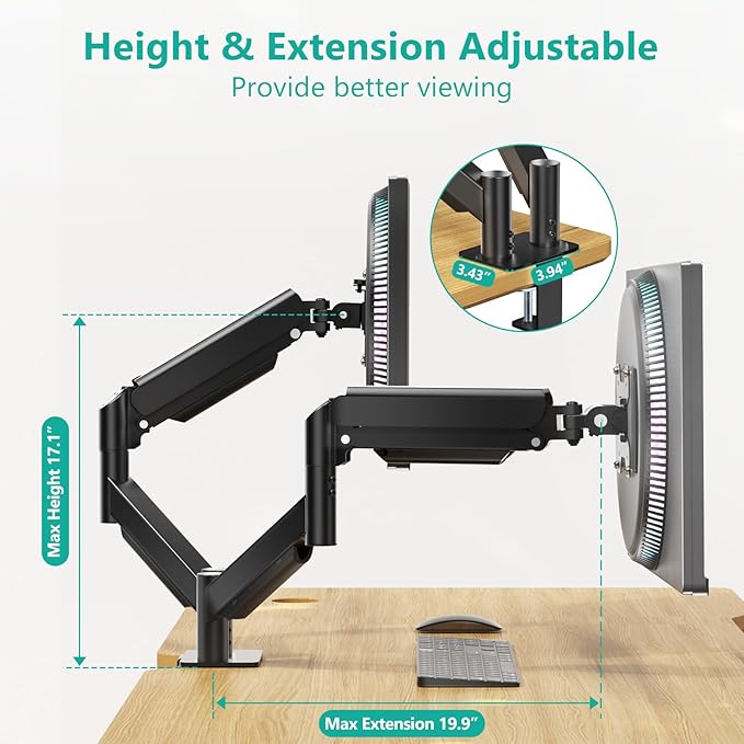 WALI Dual Monitor Mount for 13-27 inch Screens, Dual Monitor Arms for 2 Monitors Holds 19.8 lbs, Adjustable Dual Monitor Stand for Desk, VESA Mount 75x75/100x100mm (GSMP002), Black