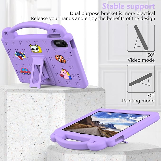 AKABEILA Compatible with Xiaomi Redmi Pad 2 2025 11 inch Tablet Case, Kids Friendly Universal Lightweight Shockproof Protective Case with Shoulder Strap & Stand Handle Light Purple